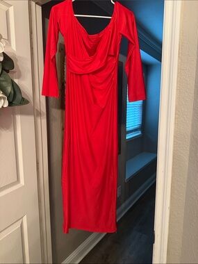 SHEIN Red Draped Cowl Neck Maxi Dress